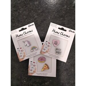 iDecoz Phone Charms Peel & Stick Metal Charms Unicorn Donut Boss Babe 3 Pack NIP